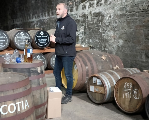 Iain McAlistar in a Glen Scotia warehouse